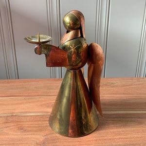 Vintage brass copper angel candle holder figure mid century boho Christmas 70s